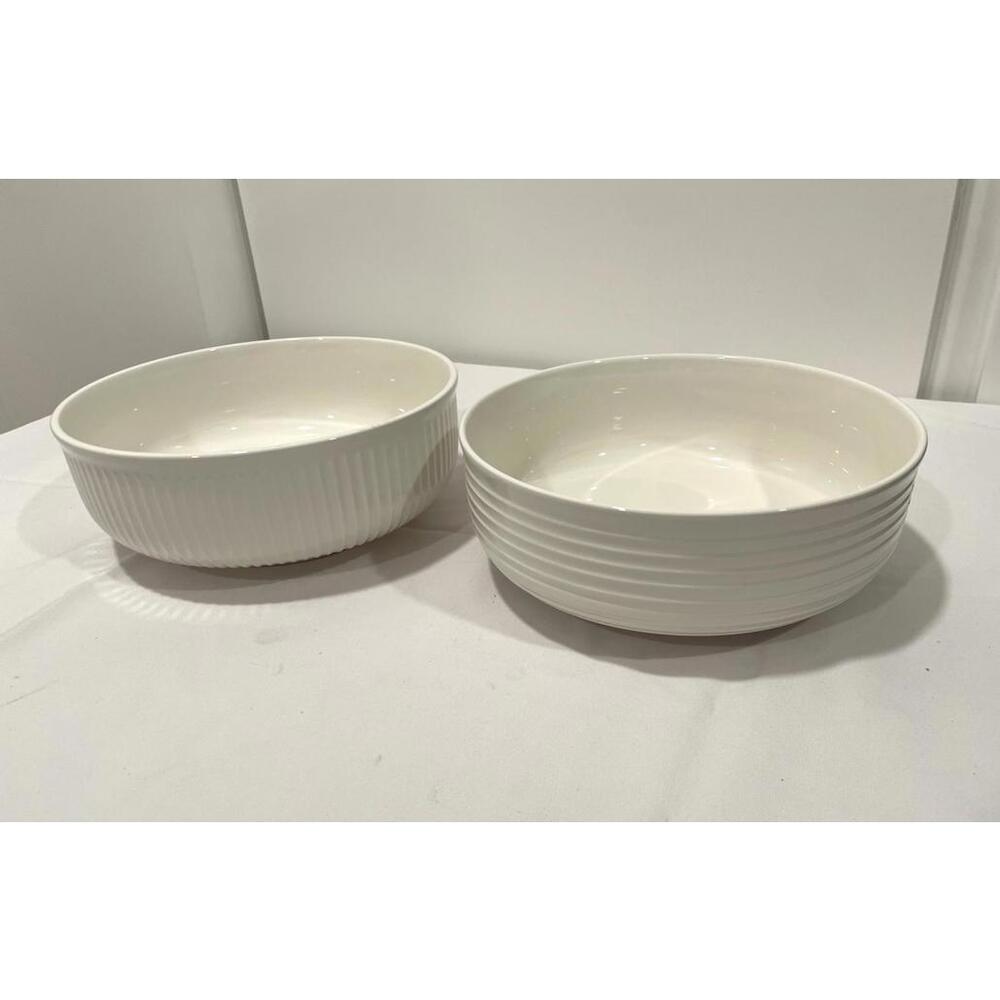 Trudeau White Porcelain Fluted Serving Bowls - Set of 2